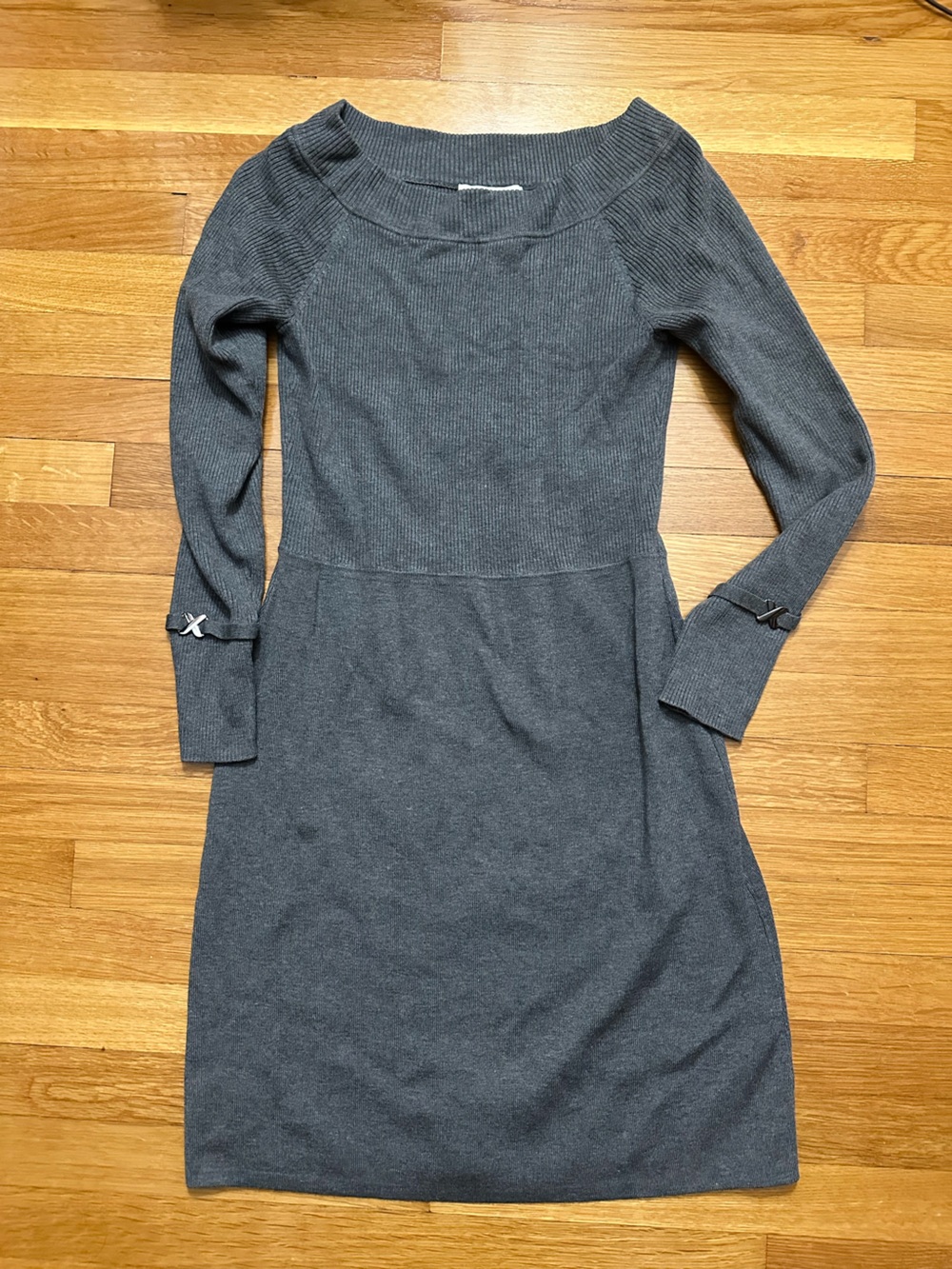 White House Black Market Gray Midi Dress Size Medium Like New